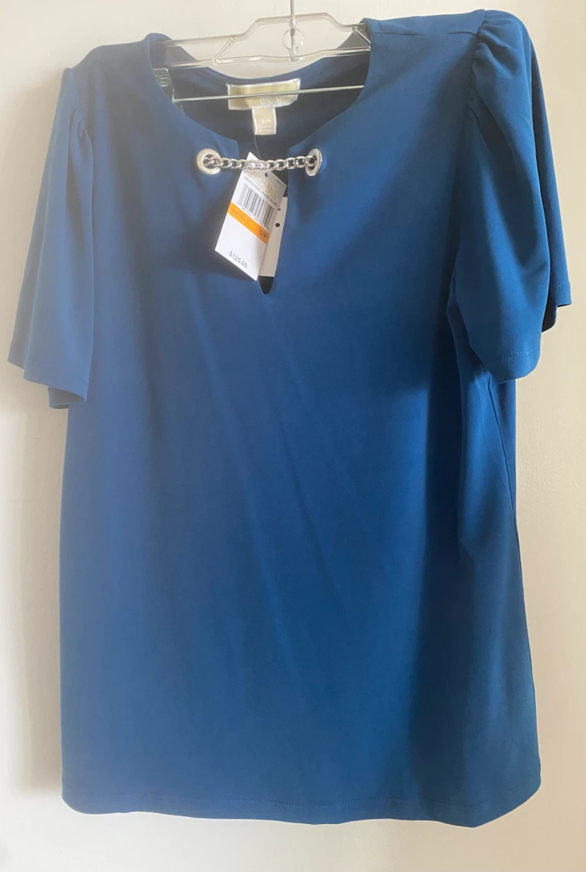 Michael Kors Women's Blue Chain Detail Top - Size Medium - photo 2