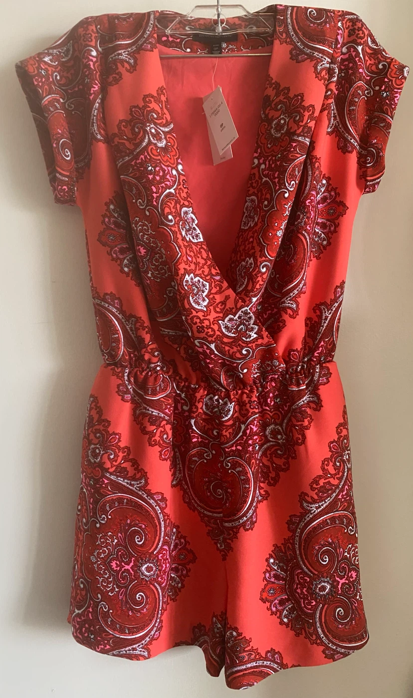 Women's Red Paisley Print Romper