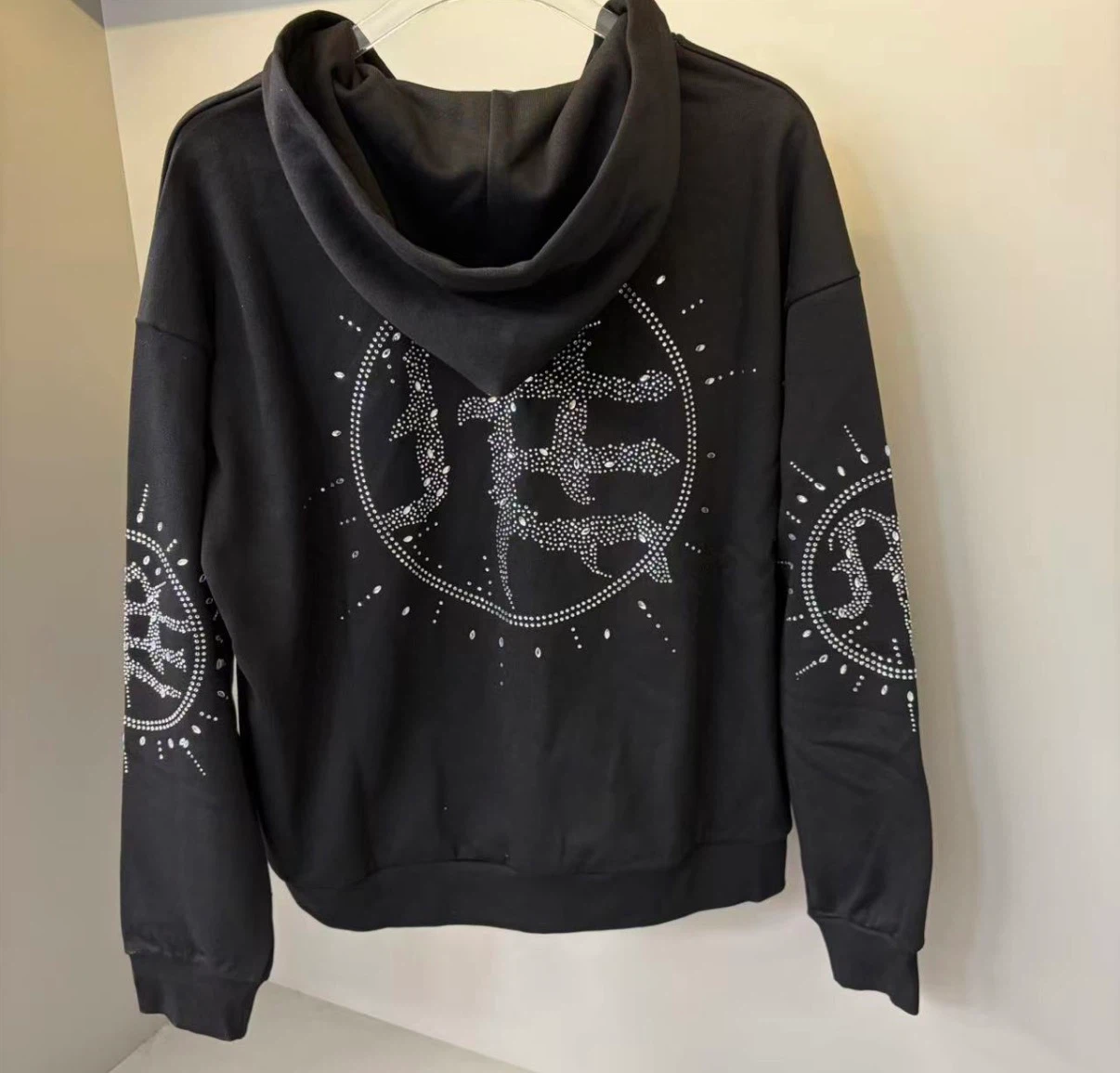 Black Rhinestone Zip-Up Hoodie and Sweatpants Set - photo 3