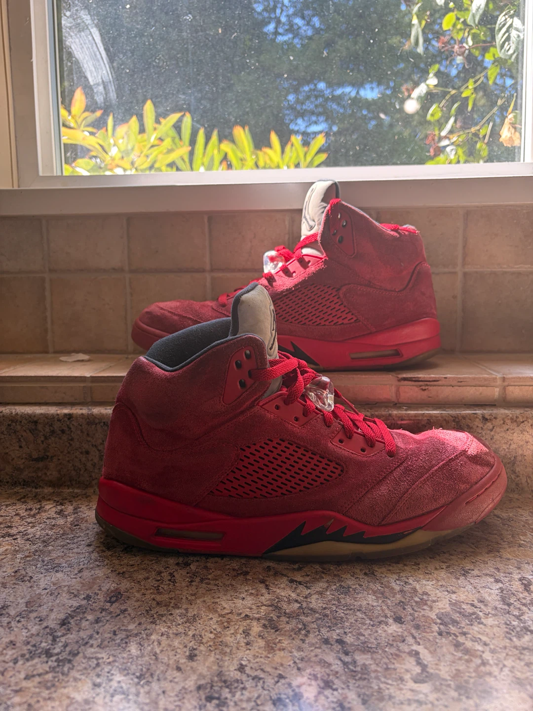 Air Jordan 5 Red Suede Sneakers