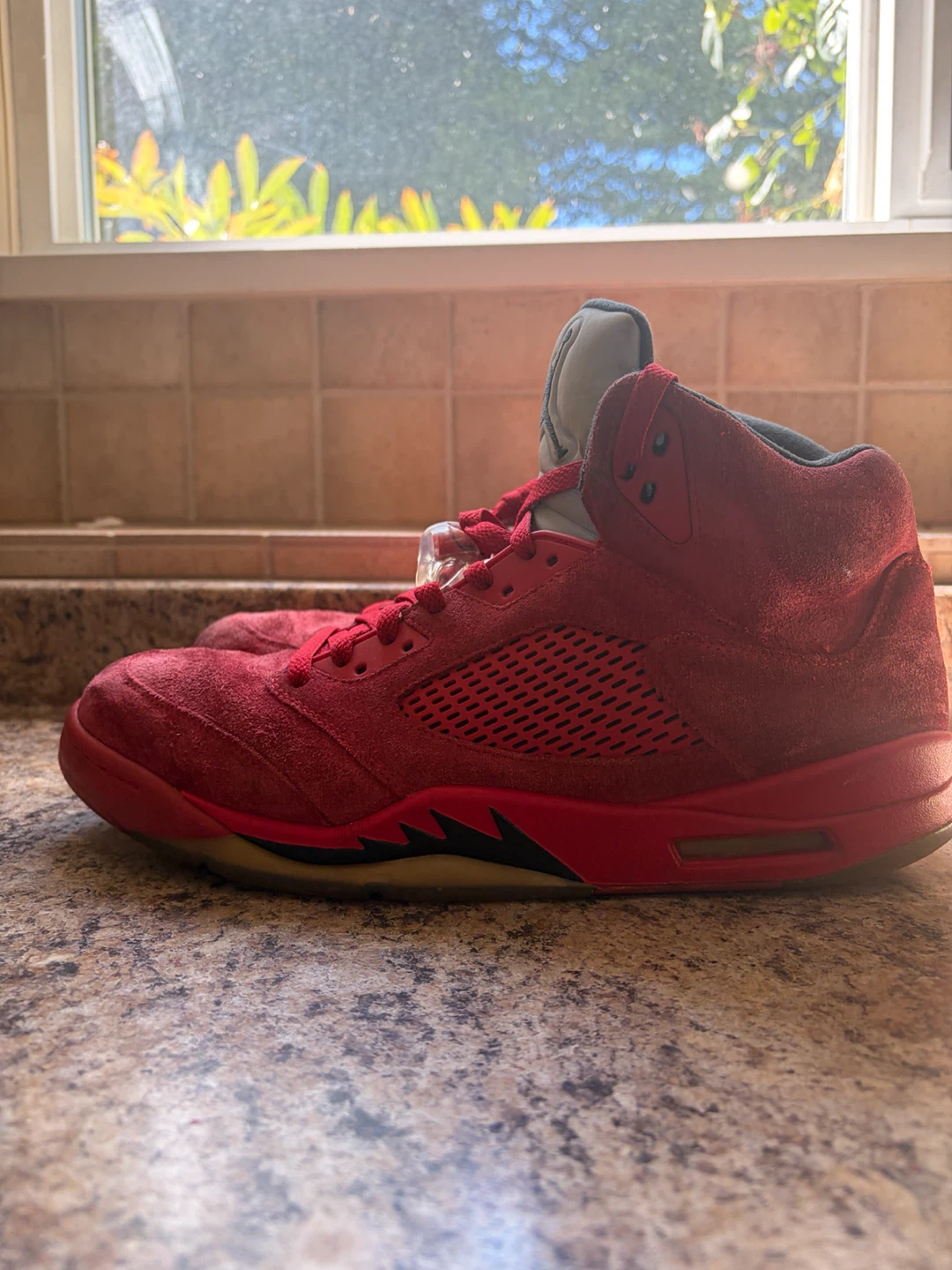 Air Jordan 5 Red Suede Sneakers - photo 3