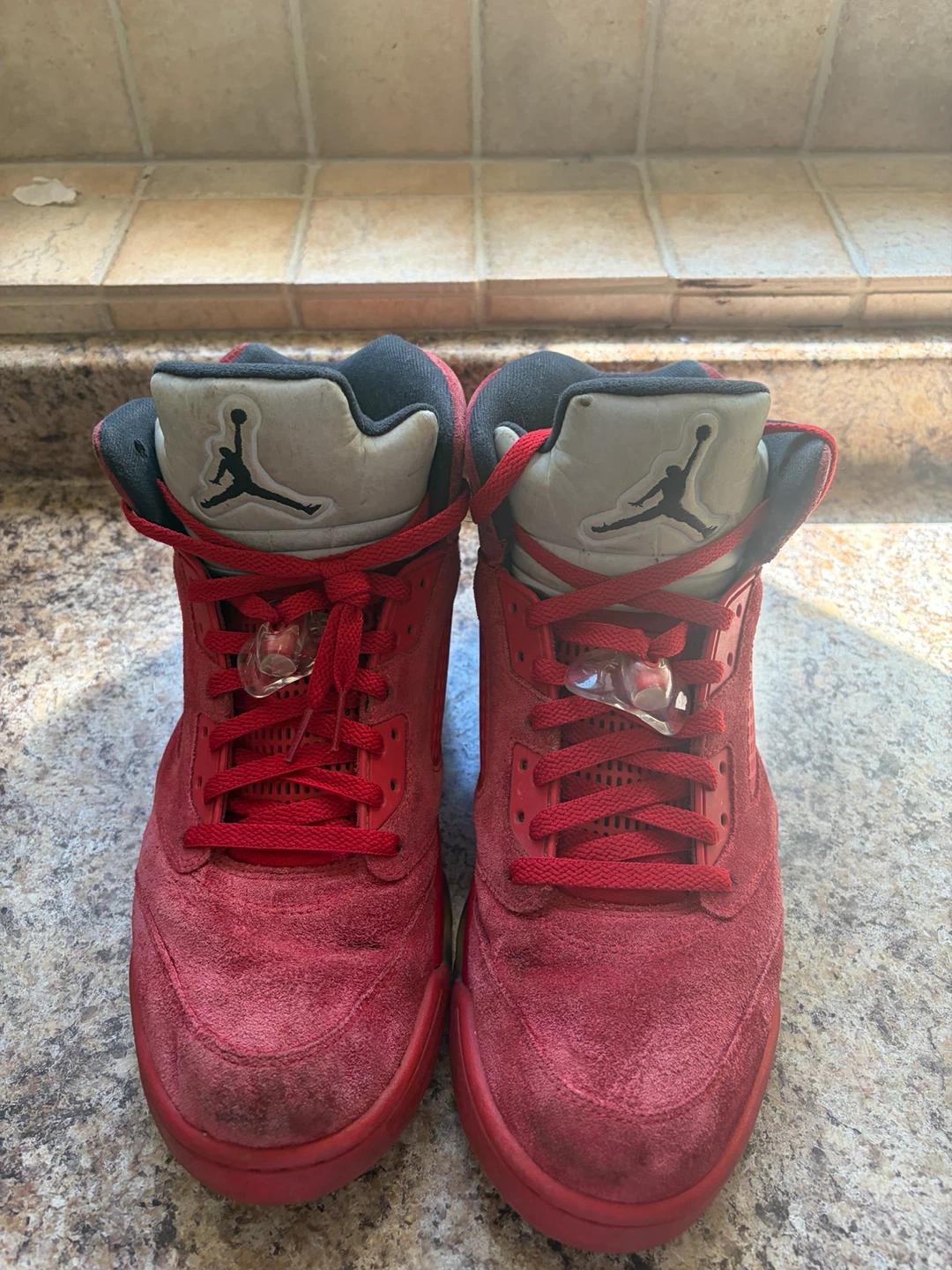 Air Jordan 5 Red Suede Sneakers - photo 4