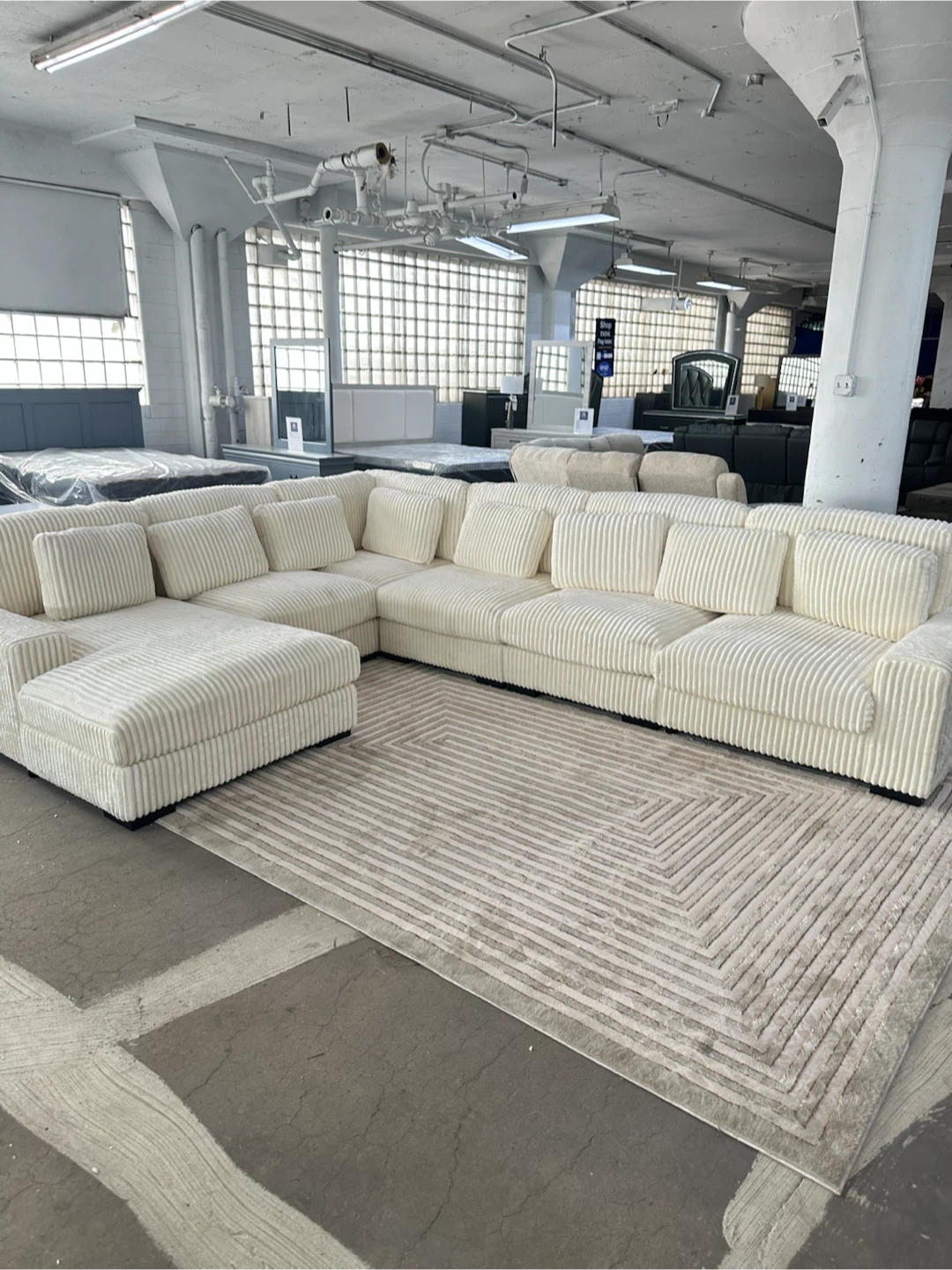 Royal Home White Corduroy Sectional Sofa
