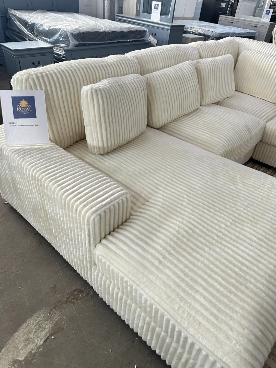 Royal Home White Corduroy Sectional Sofa - photo 2
