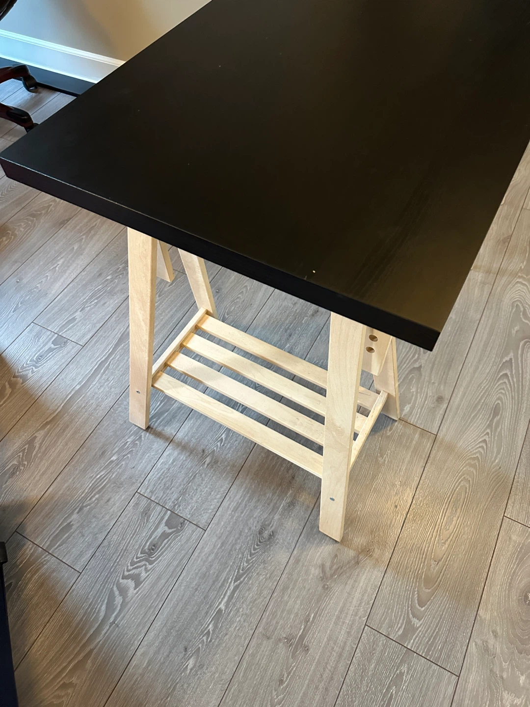 Black IKEA Desk with Wooden Easel Legs - photo 2
