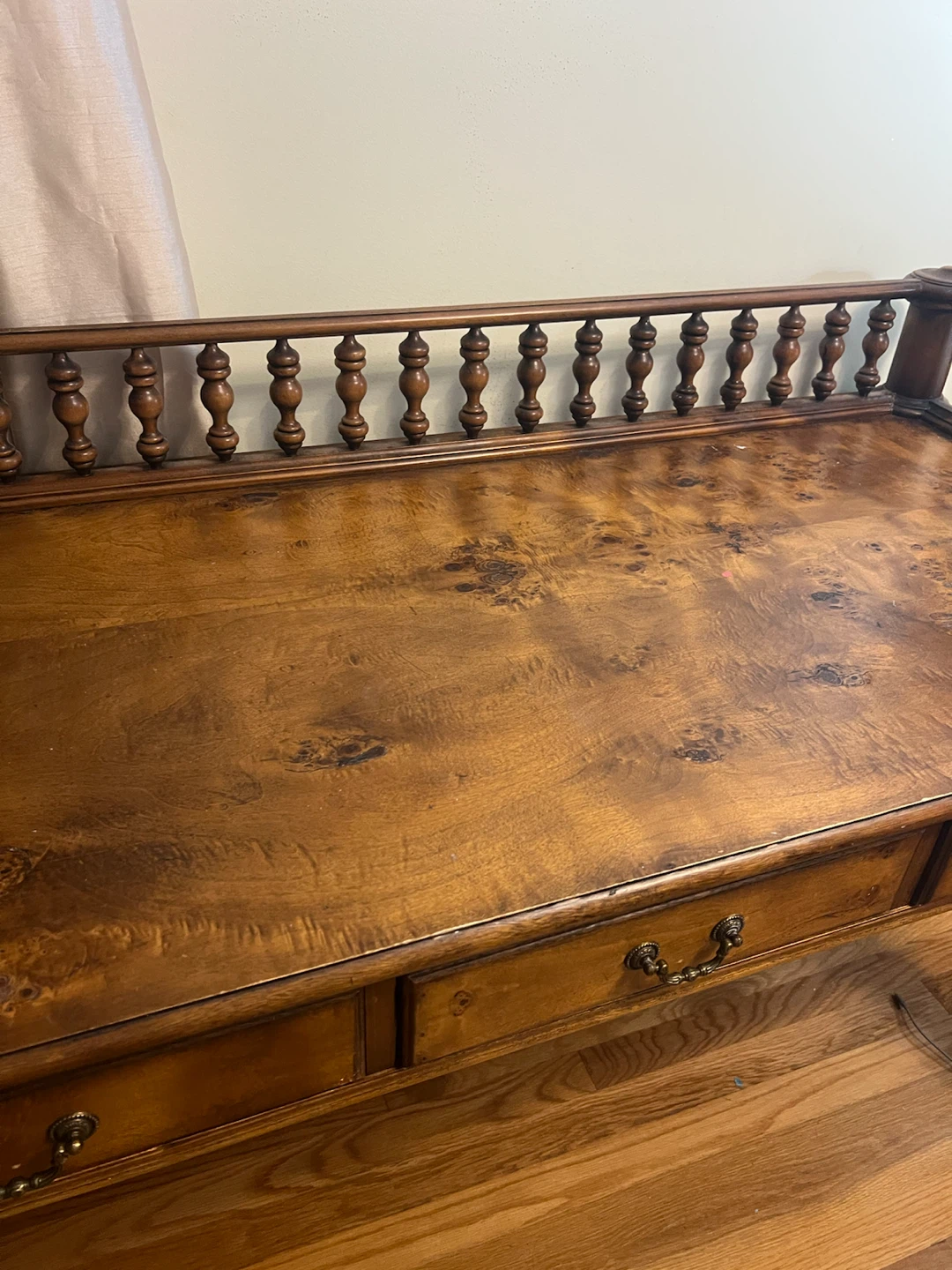Vintage Wood Writing Desk with Ballister Railing - photo 2