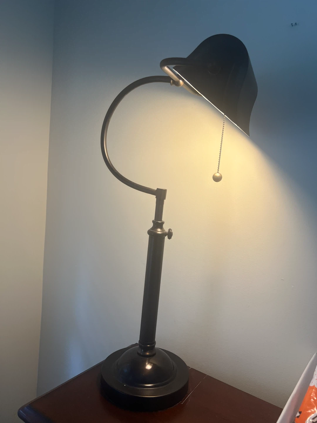 Dark Bronze Banker's Lamp with Pull Chain