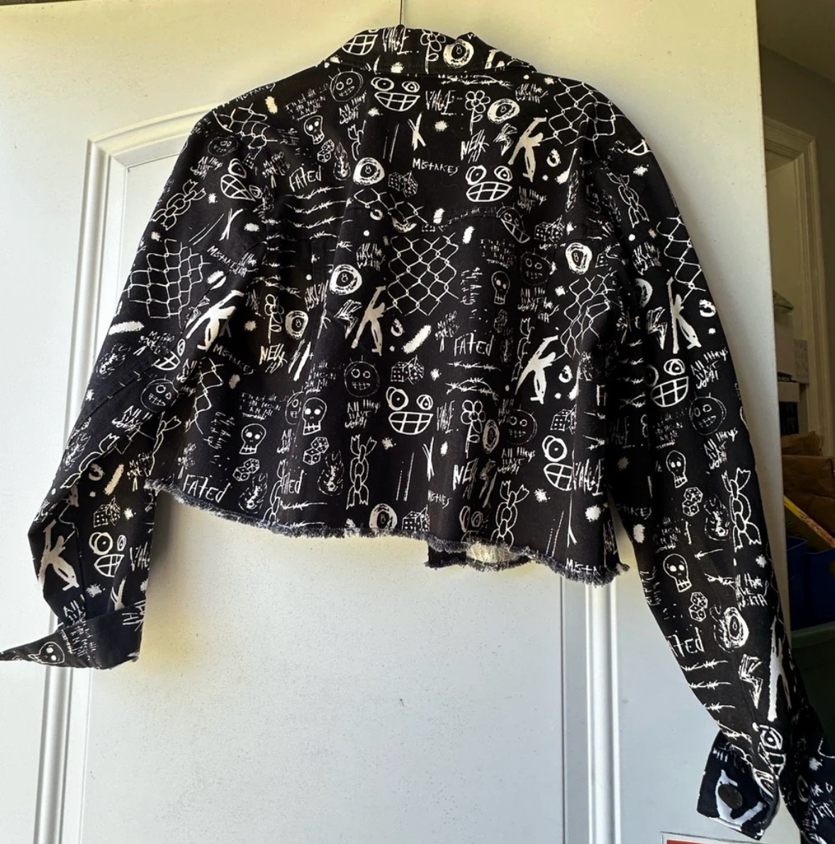 EMPYRE Graphic Print Cropped Denim Jacket