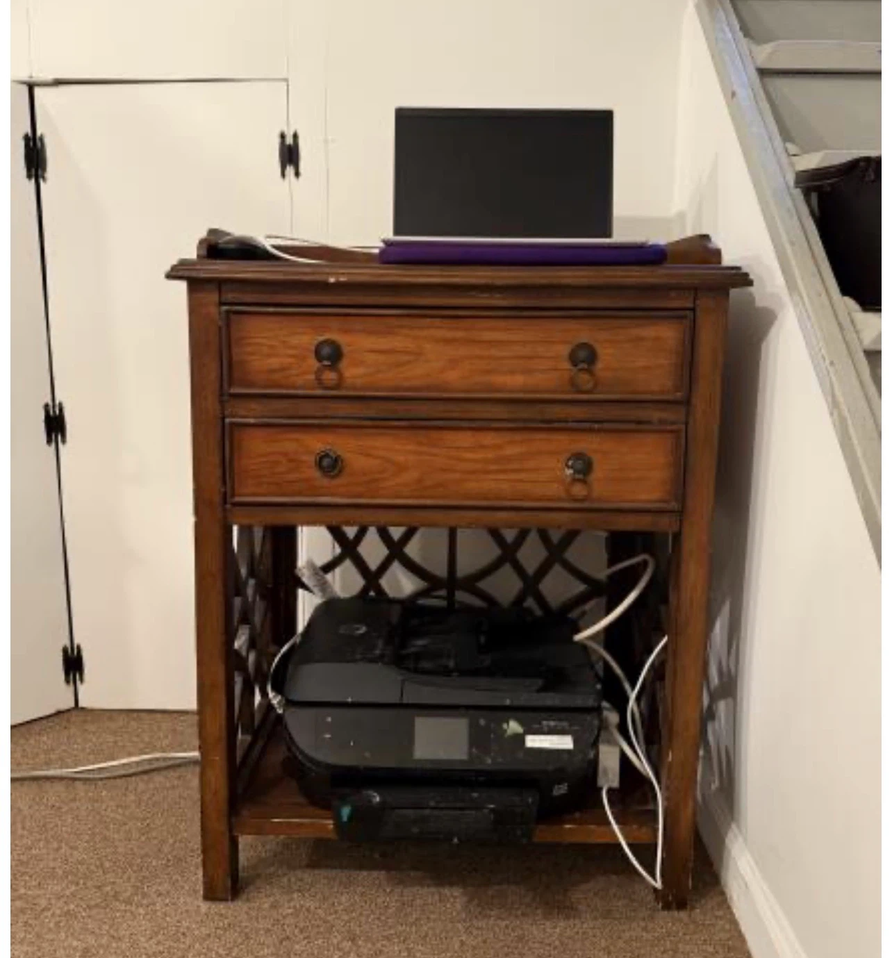 Wooden End Table with Printer Stand