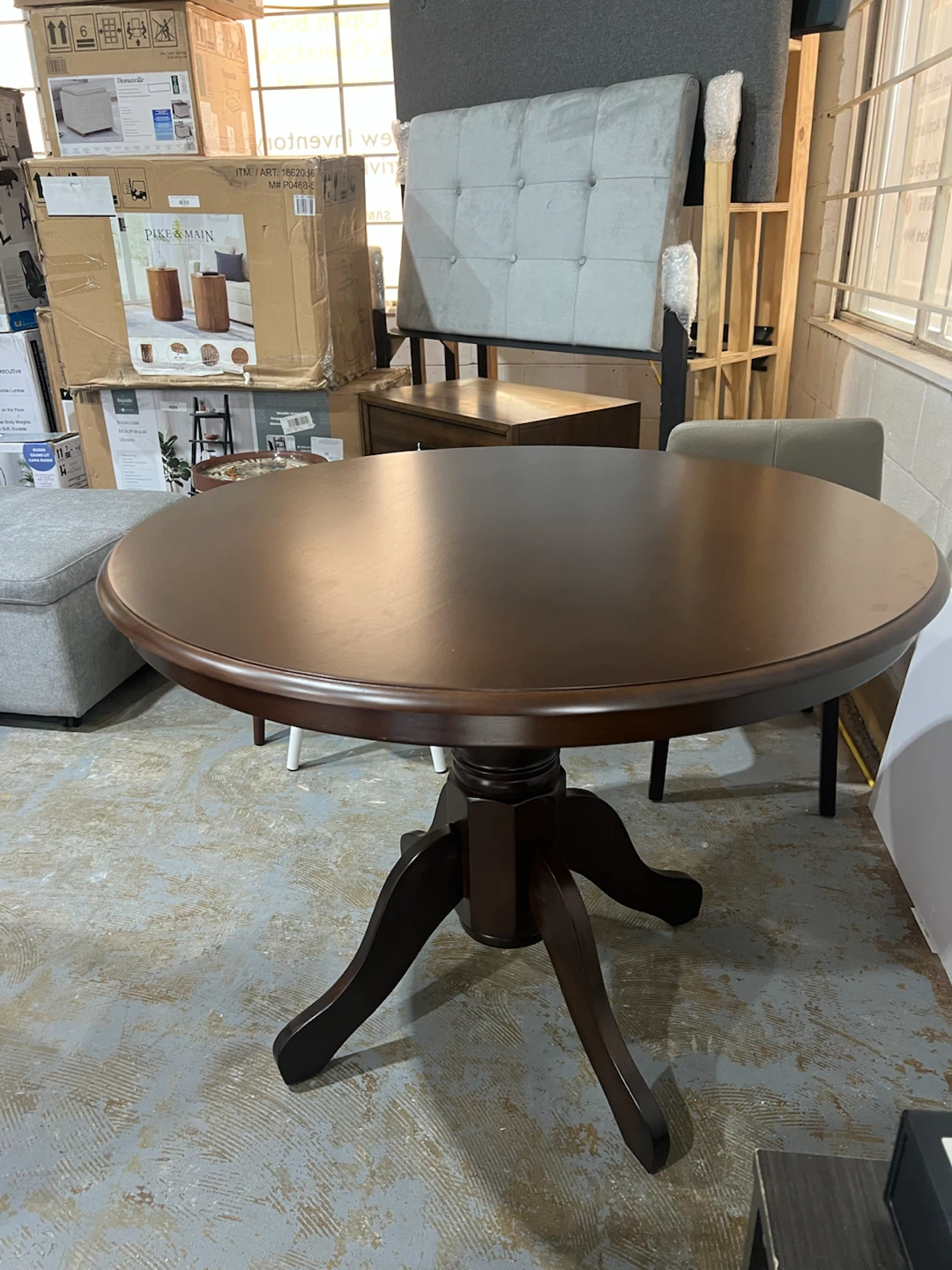 Brand New Malaysian Wood Round Dining Table – New in Box