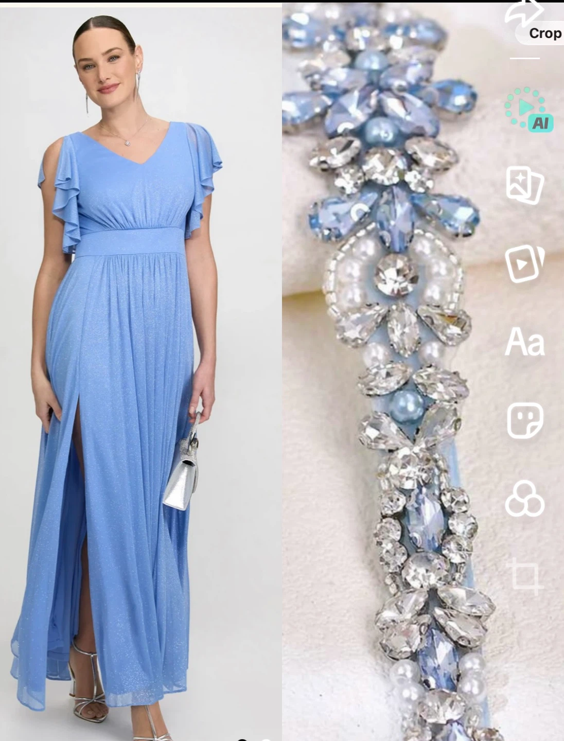 Blue Sparkly Maxi Dress with Ruffled Sleeves