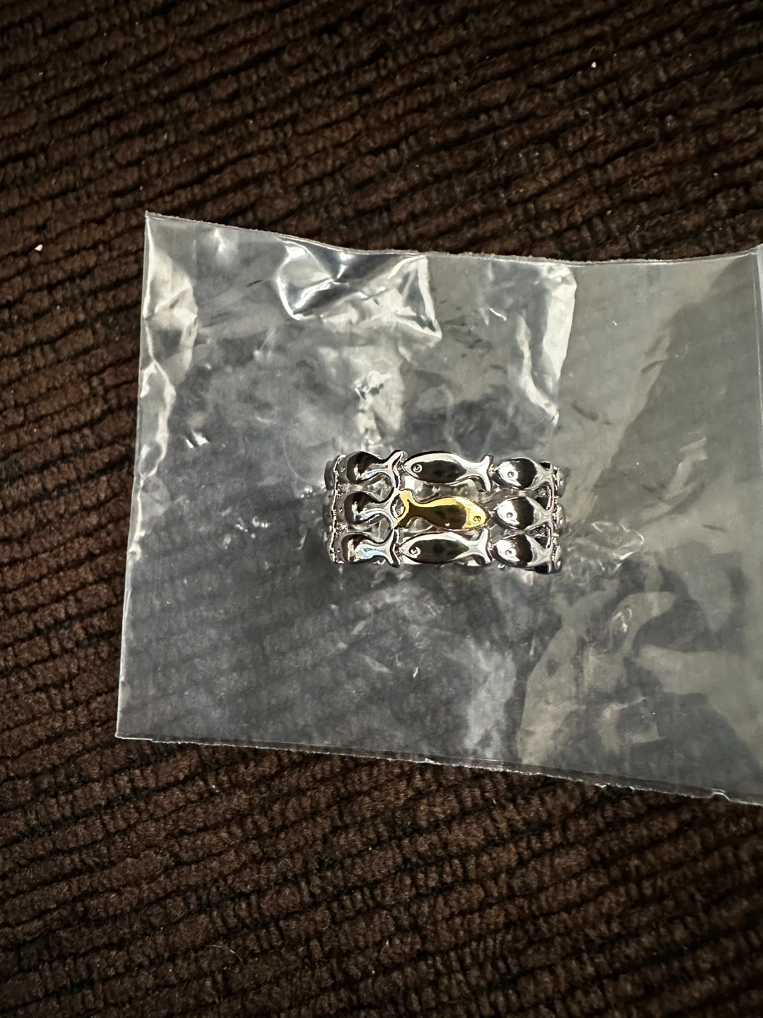 Silver Ring with Gold Fish Design