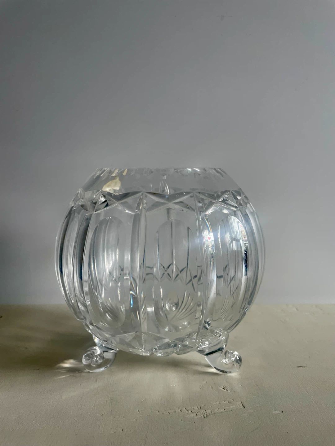 Vintage Bohemian Hand-Cut Lead Crystal Footed Vase