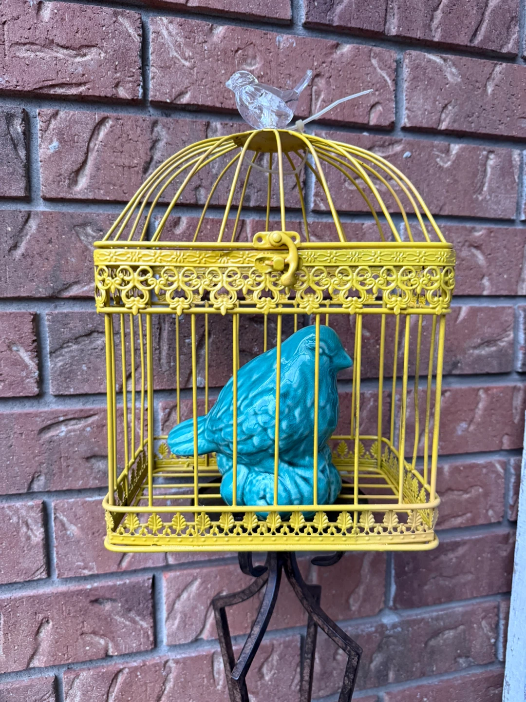Decorative Birdcage with Teal Ceramic Bird