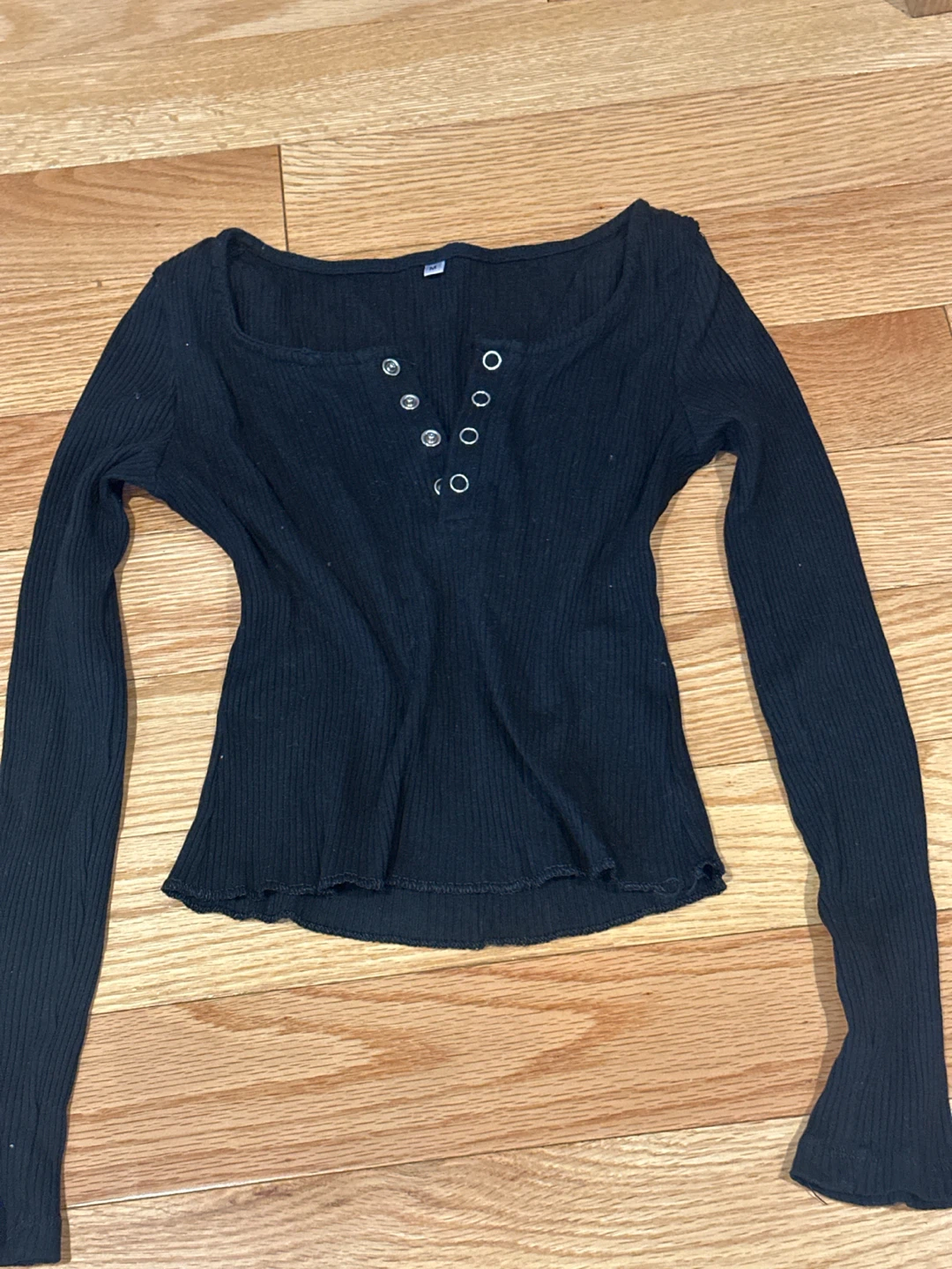 Black Ribbed Long Sleeve Top XS-S