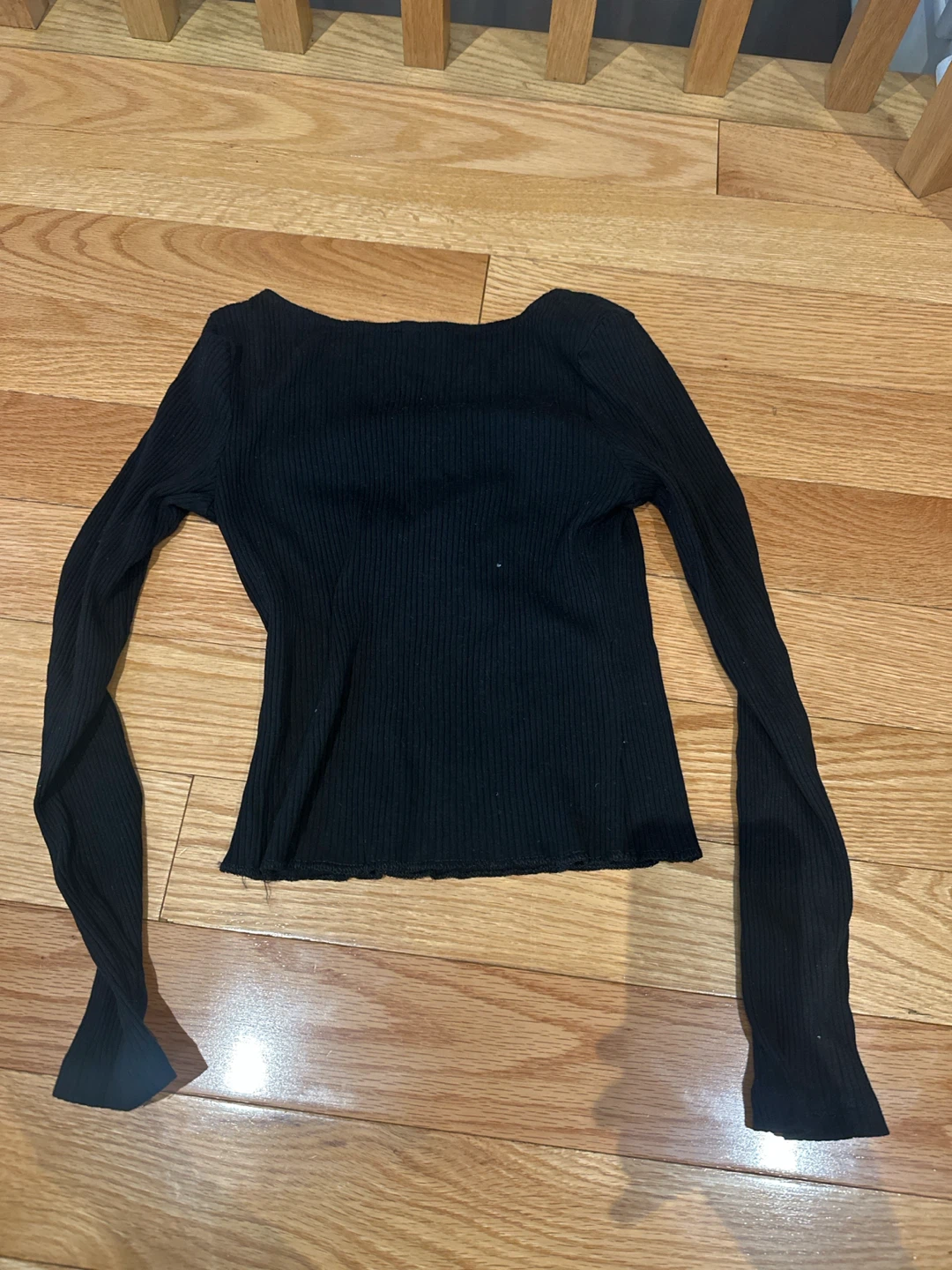 Black Ribbed Long Sleeve Top XS-S - photo 2