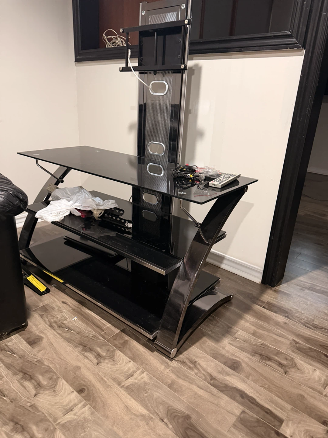 Black Glass TV Stand with Mount