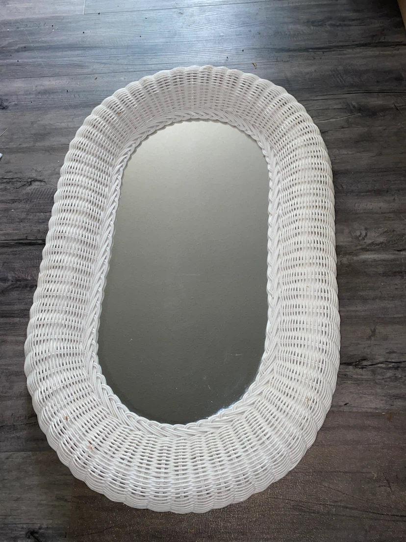 White Wicker Oval Mirror