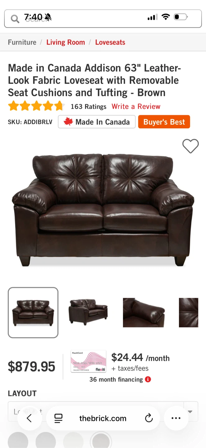 63" Leather-Look Loveseat - Brown from Bricks - photo 4