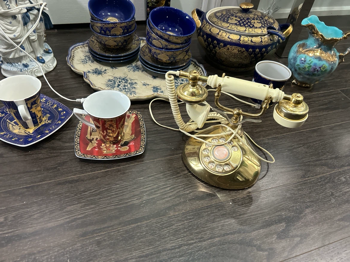 Vintage/Antique Blue and Gold Porcelain Soup Tureen Set
