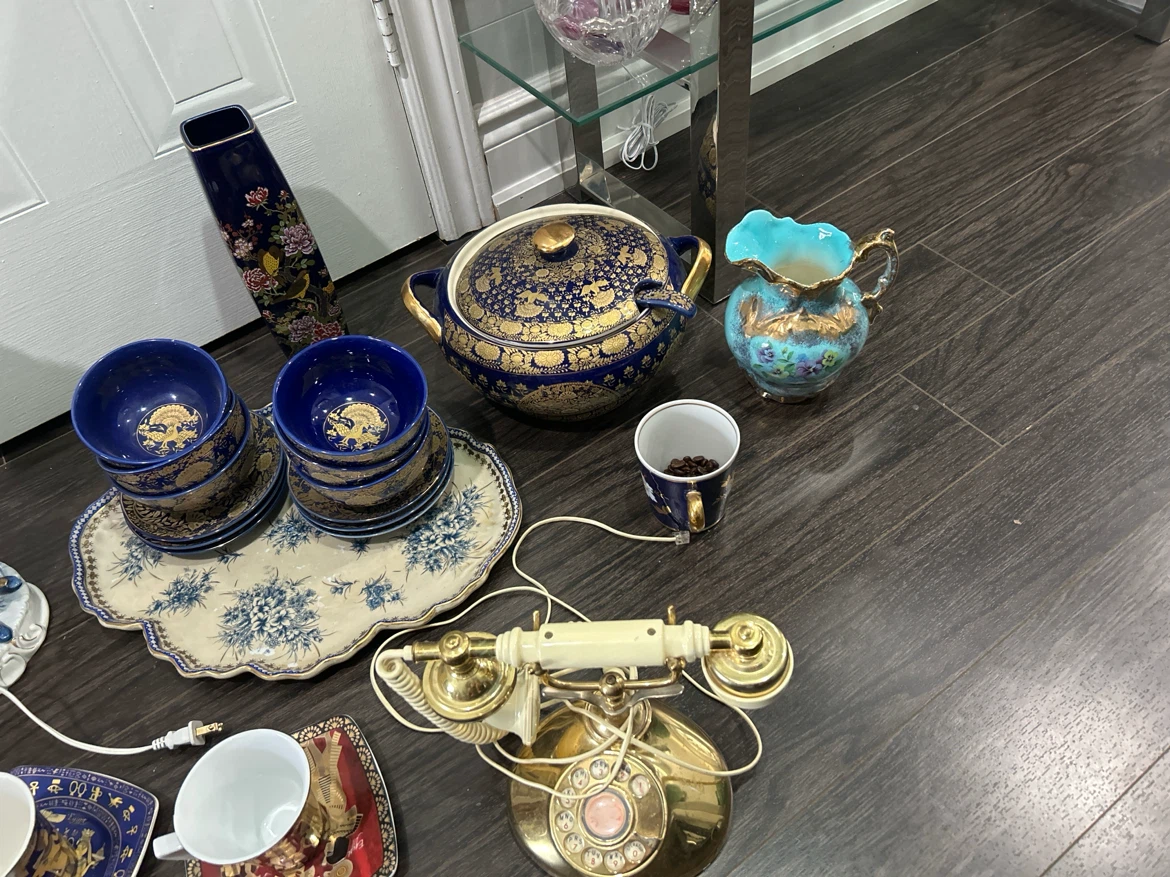 Vintage/Antique Blue and Gold Porcelain Soup Tureen Set - photo 2