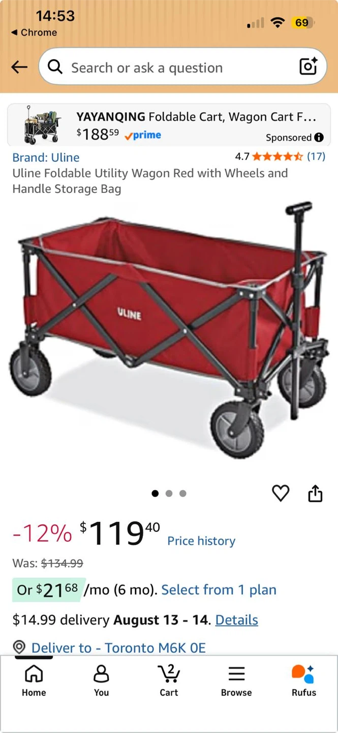 Uline Foldable Utility Wagon Red - photo 2