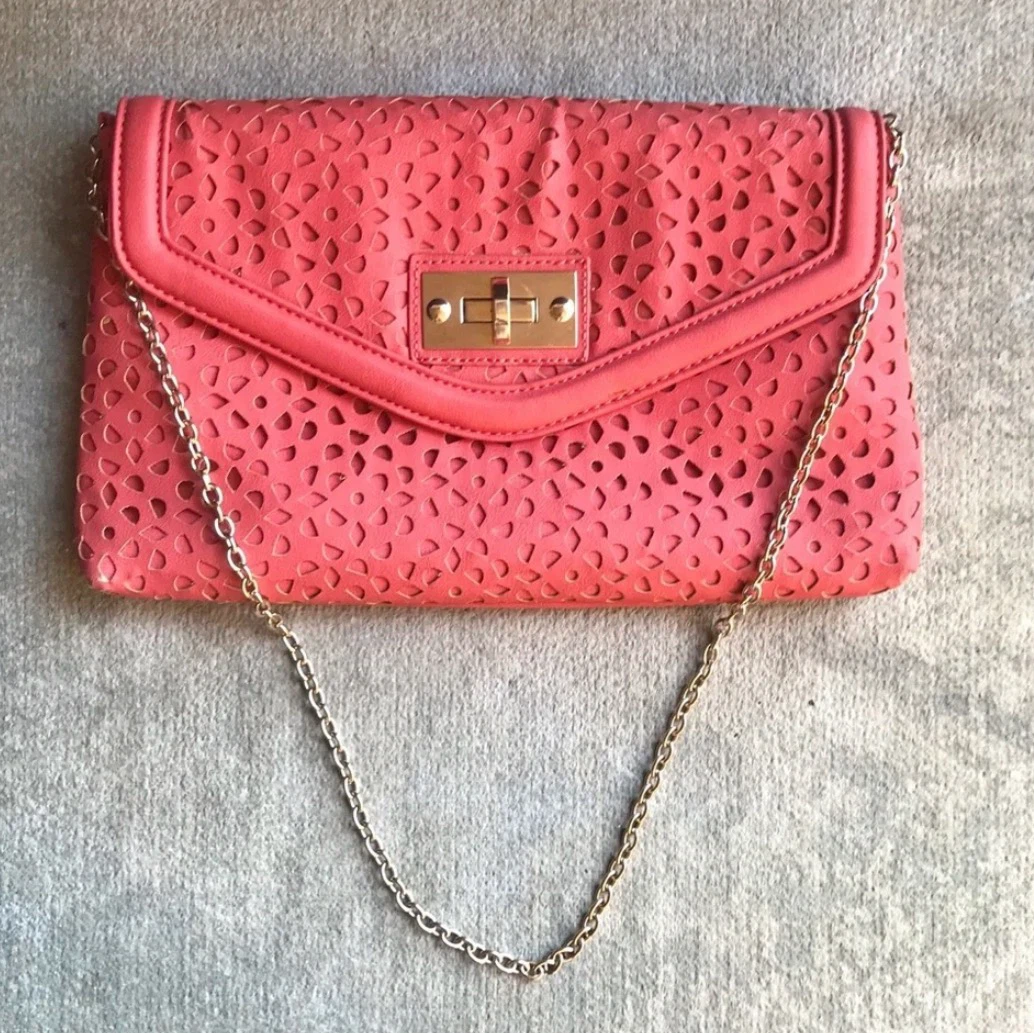 Coral Laser-Cut Clutch Purse with Chain - photo 2