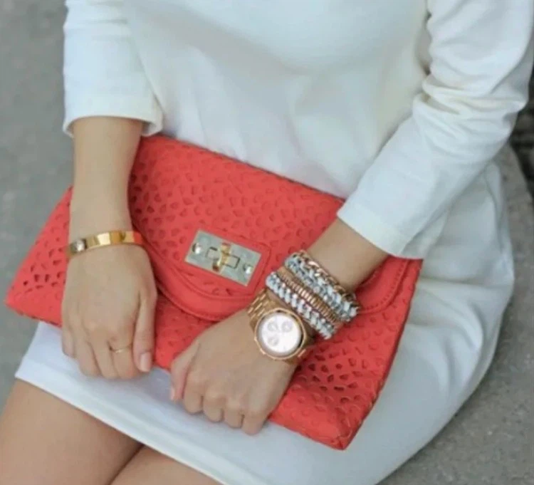 Coral Laser-Cut Clutch Purse with Chain - photo 4