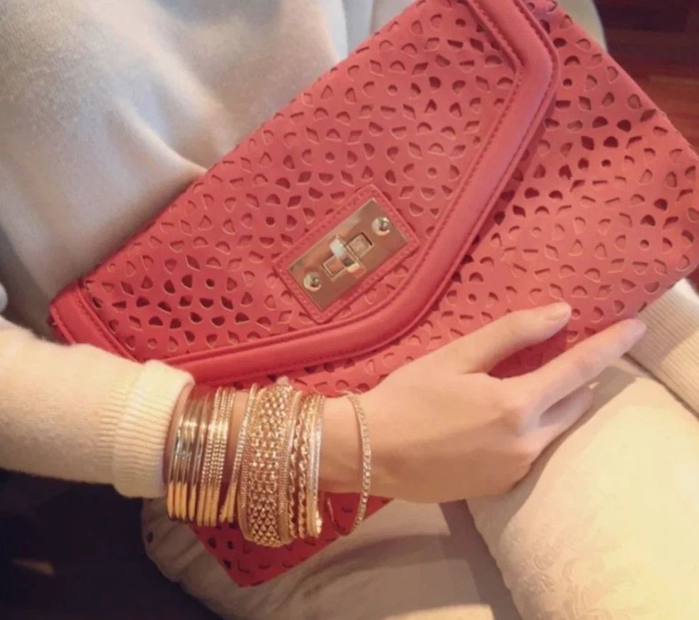 Coral Laser-Cut Clutch Purse with Chain - photo 5