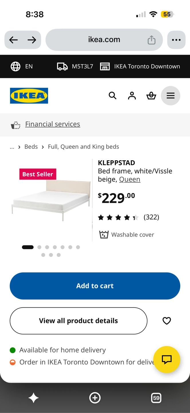 IKEA KLEPPSTAD Queen Bed Frame - White/Vissle Beige