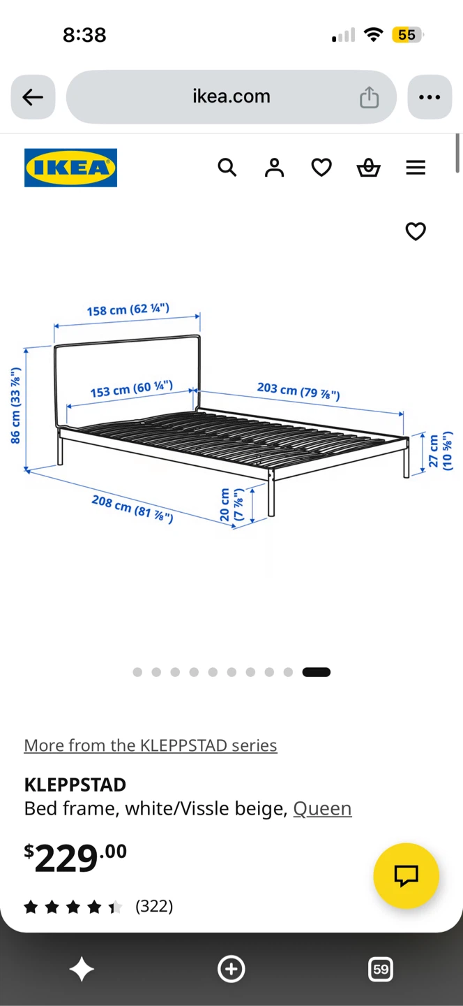 IKEA KLEPPSTAD Queen Bed Frame - White/Vissle Beige - photo 2