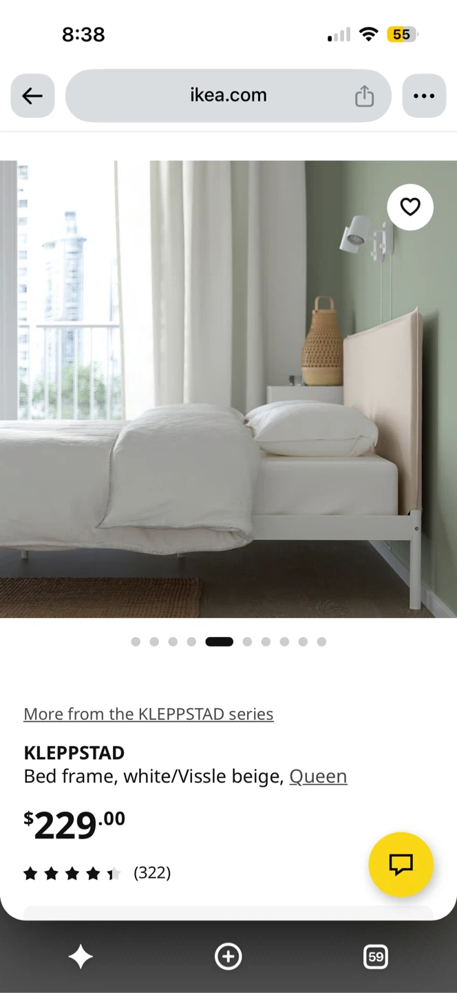 IKEA KLEPPSTAD Queen Bed Frame - White/Vissle Beige - photo 3