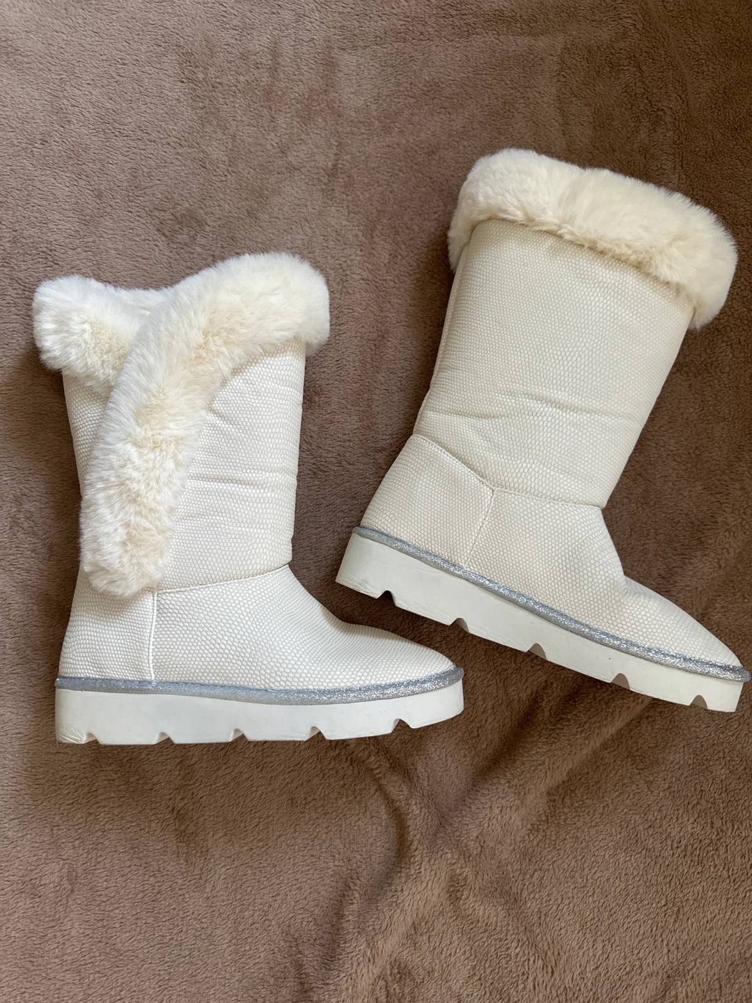 White Faux Fur Lined Winter Boots