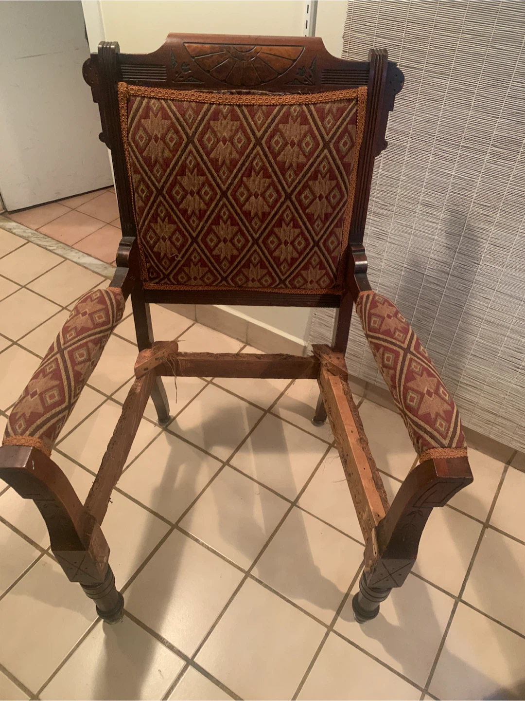 Antique Upholstered Armchair - Needs Repair