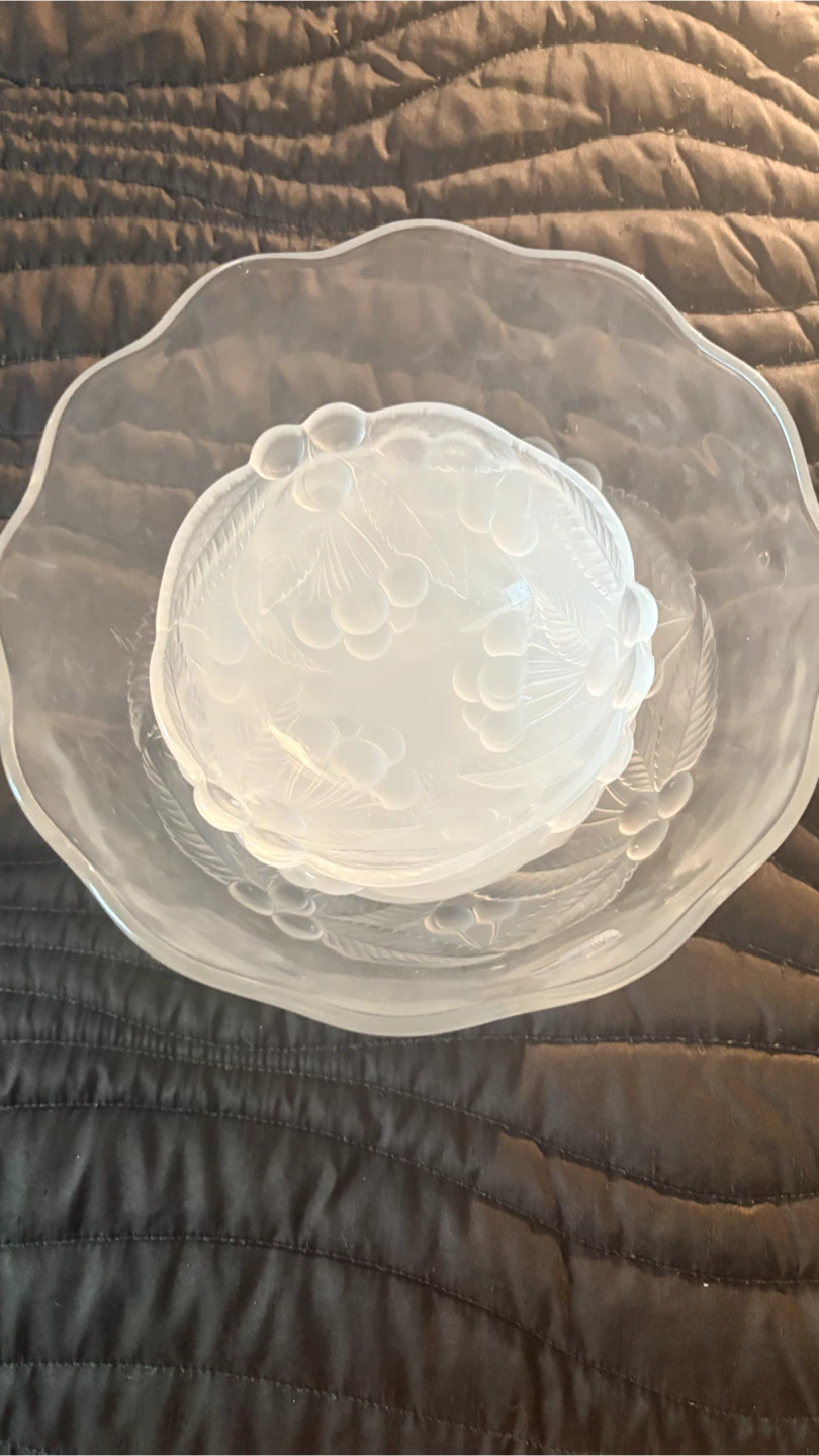 Frosted Cherry Glass Serving Bowl