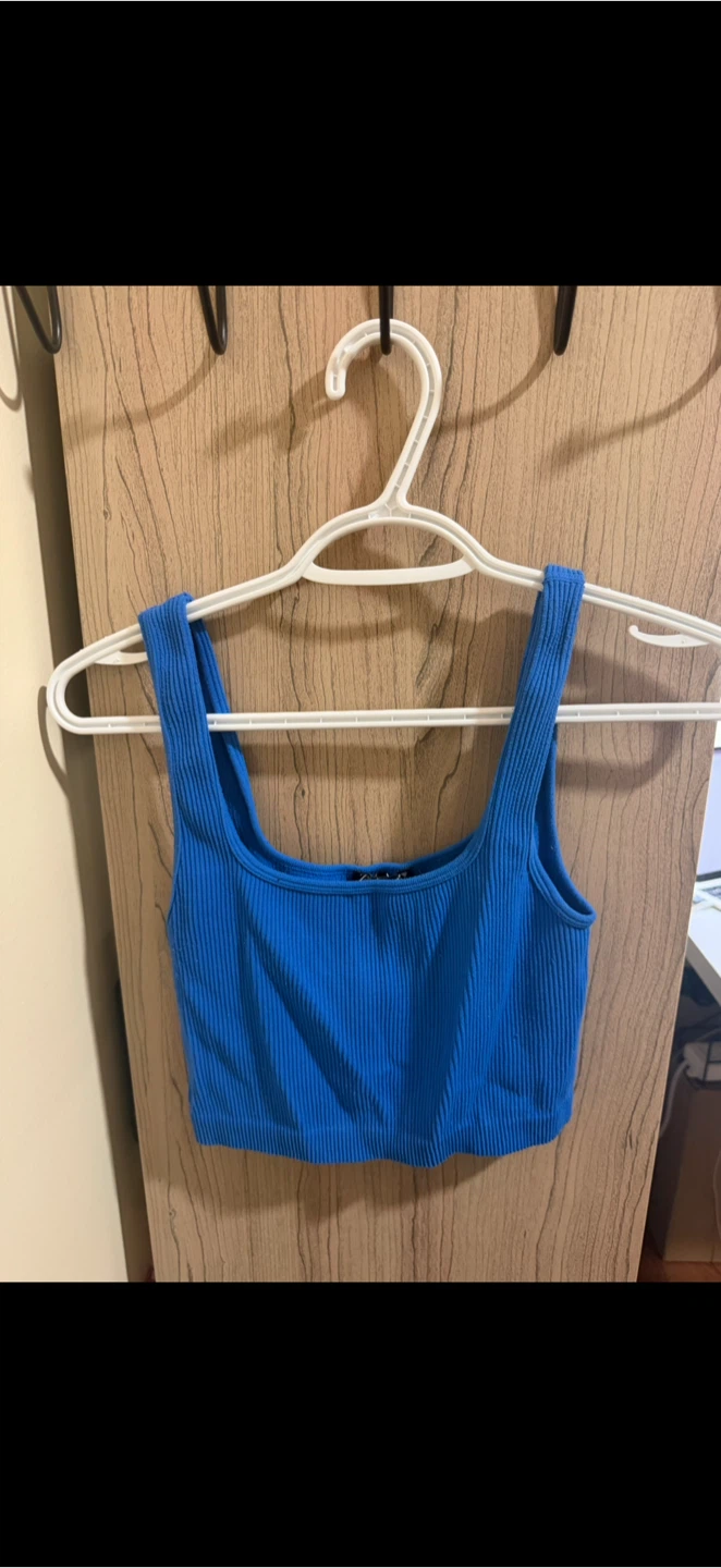Zara Ribbed Cropped Tank Top Blue - M/L