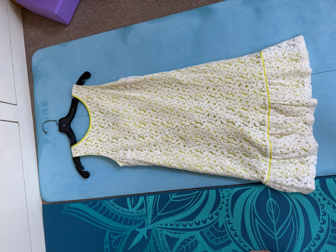 Cream Lace Dress with Yellow Trim