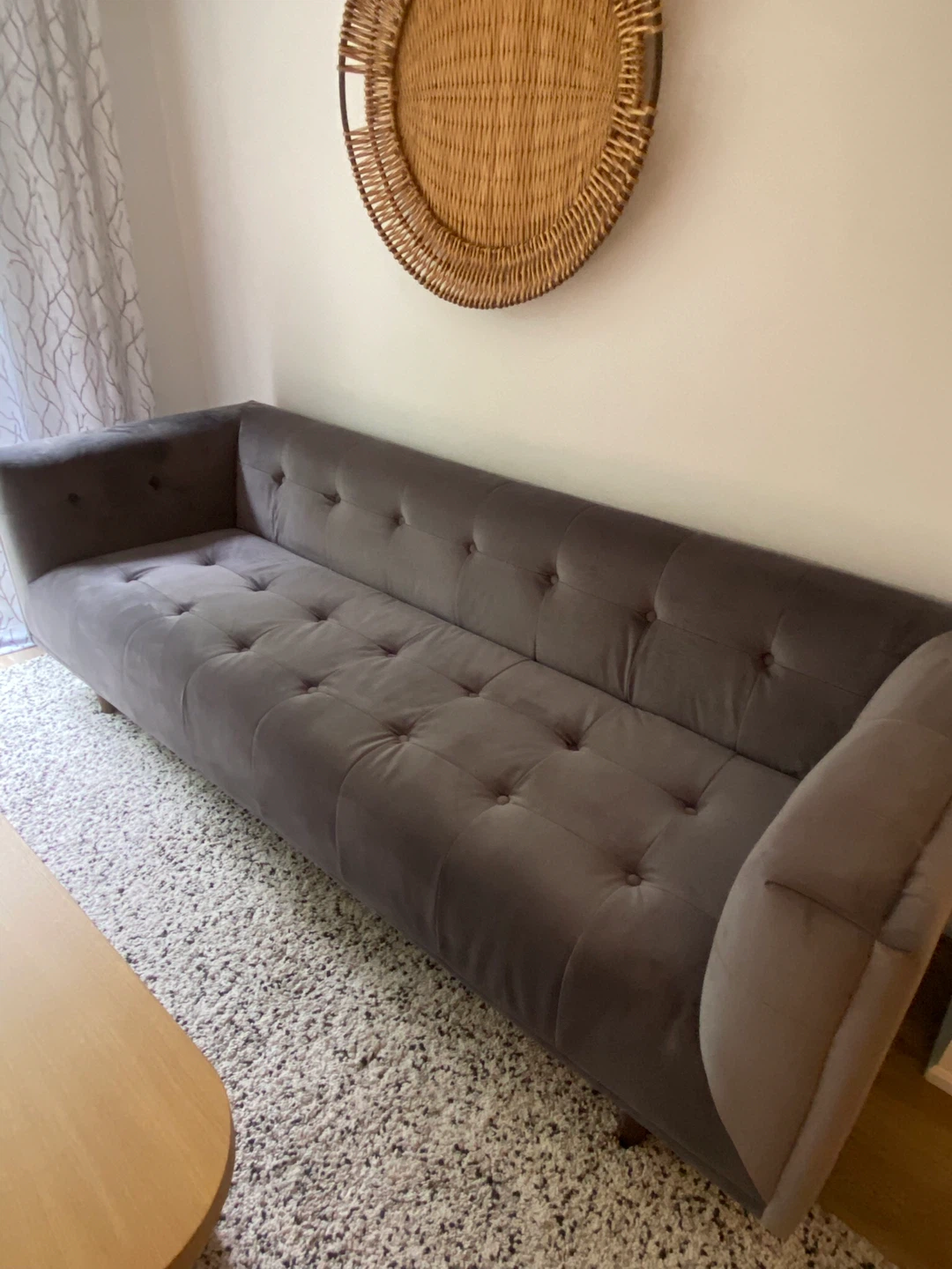 Immaculate Grey Velvet Tufted Sofa