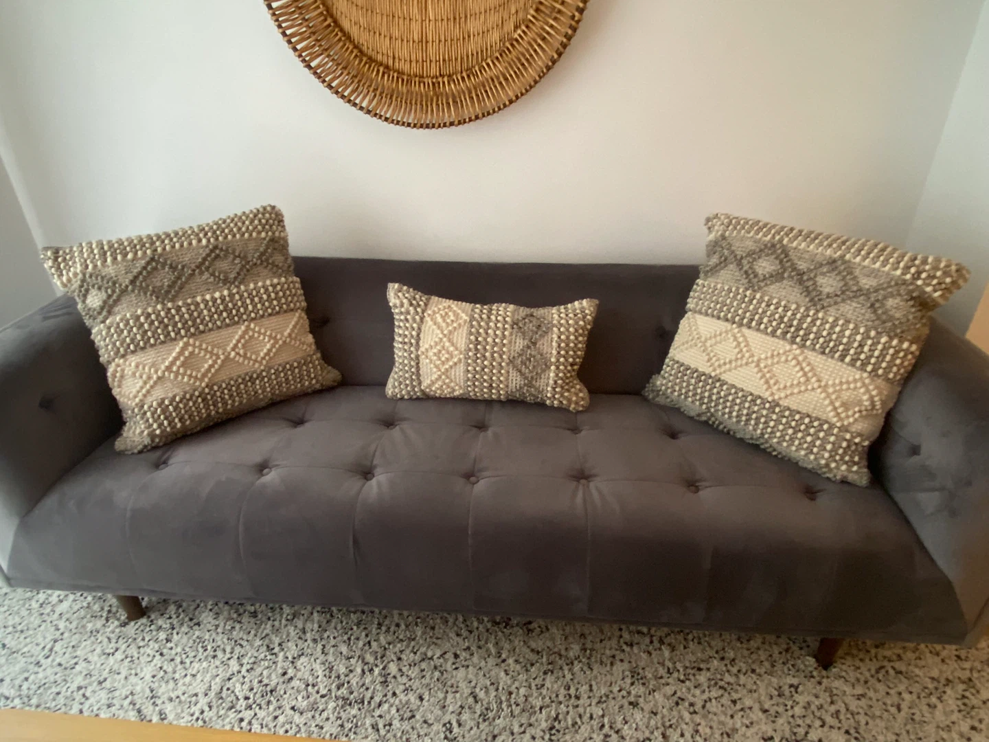 Immaculate Grey Velvet Tufted Sofa - photo 3