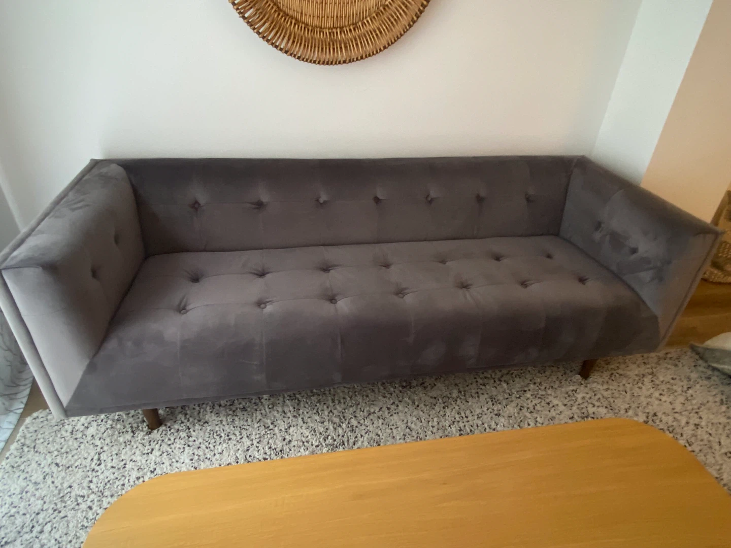 Immaculate Grey Velvet Tufted Sofa - photo 4