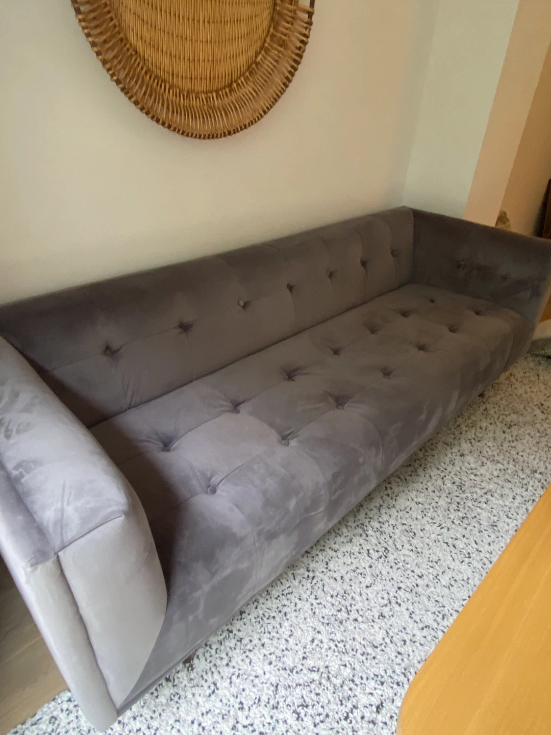 Immaculate Grey Velvet Tufted Sofa - photo 5