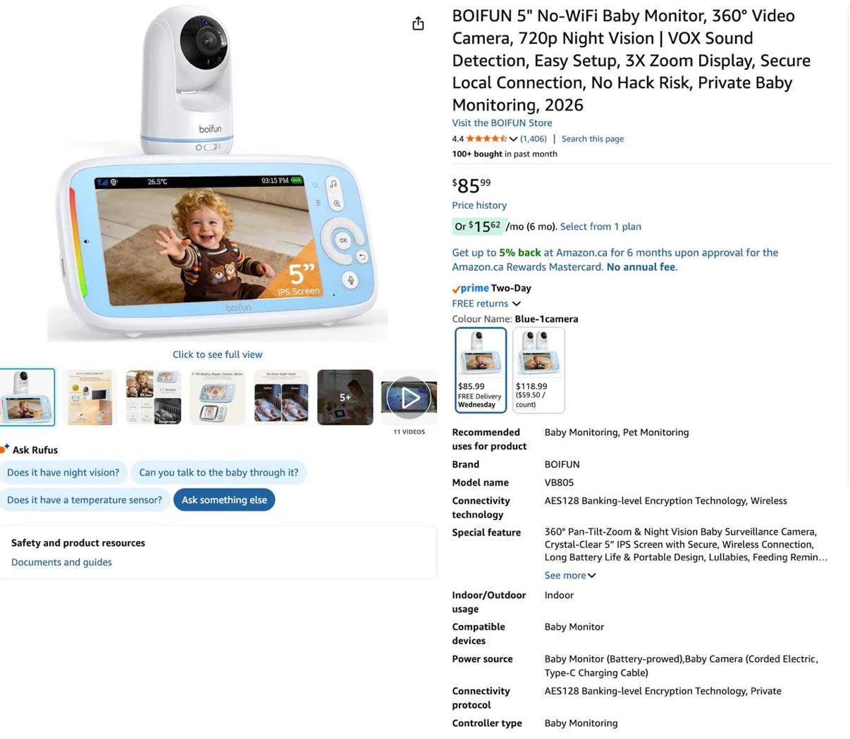 BOIFUN 5" Baby Monitor 360° Video Camera - photo 2