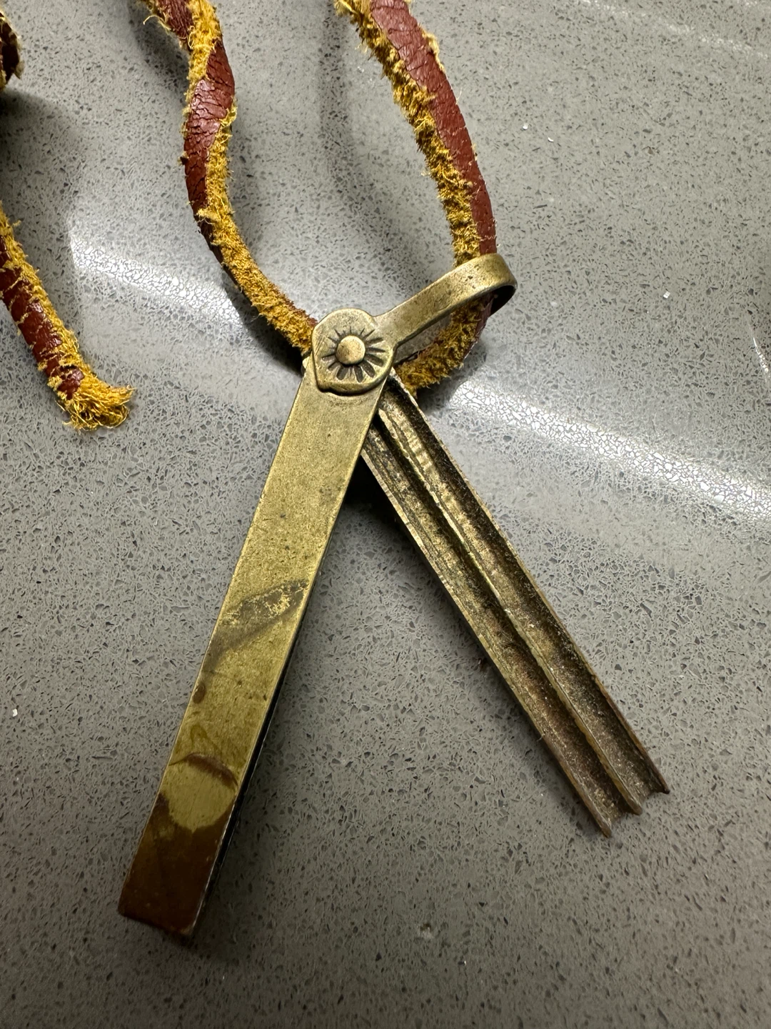ANTIQUE BRASS CHINESE KEY PENDANT NECKLACE VINTAGE JEWELLERY