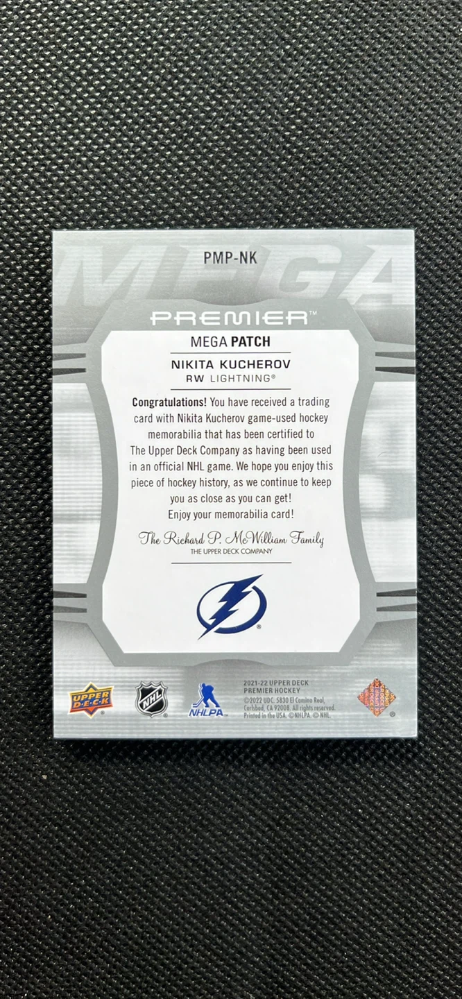 2021-22 Upper Deck Premier Nikita Kucherov Mega Patch /24 - photo 2