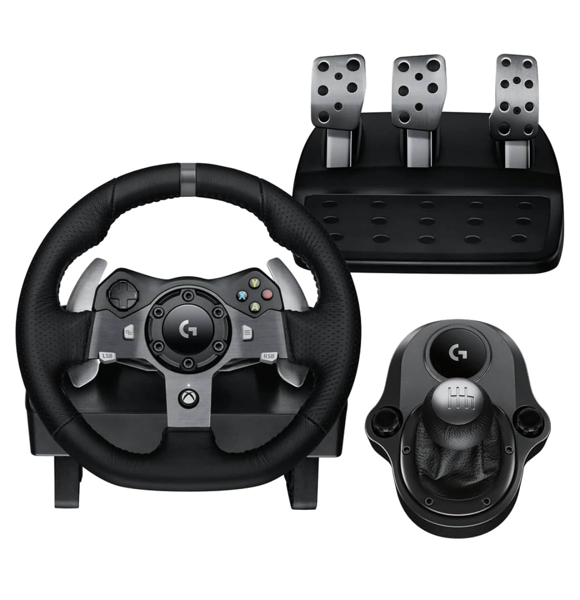 Gaming wheel, pedals, and gear shifter
