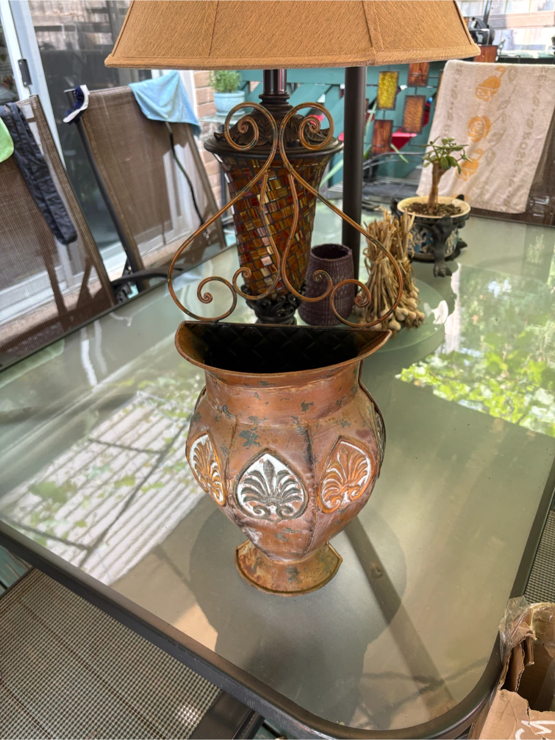 Copper-Tone Decorative Vase with Ornate Handle