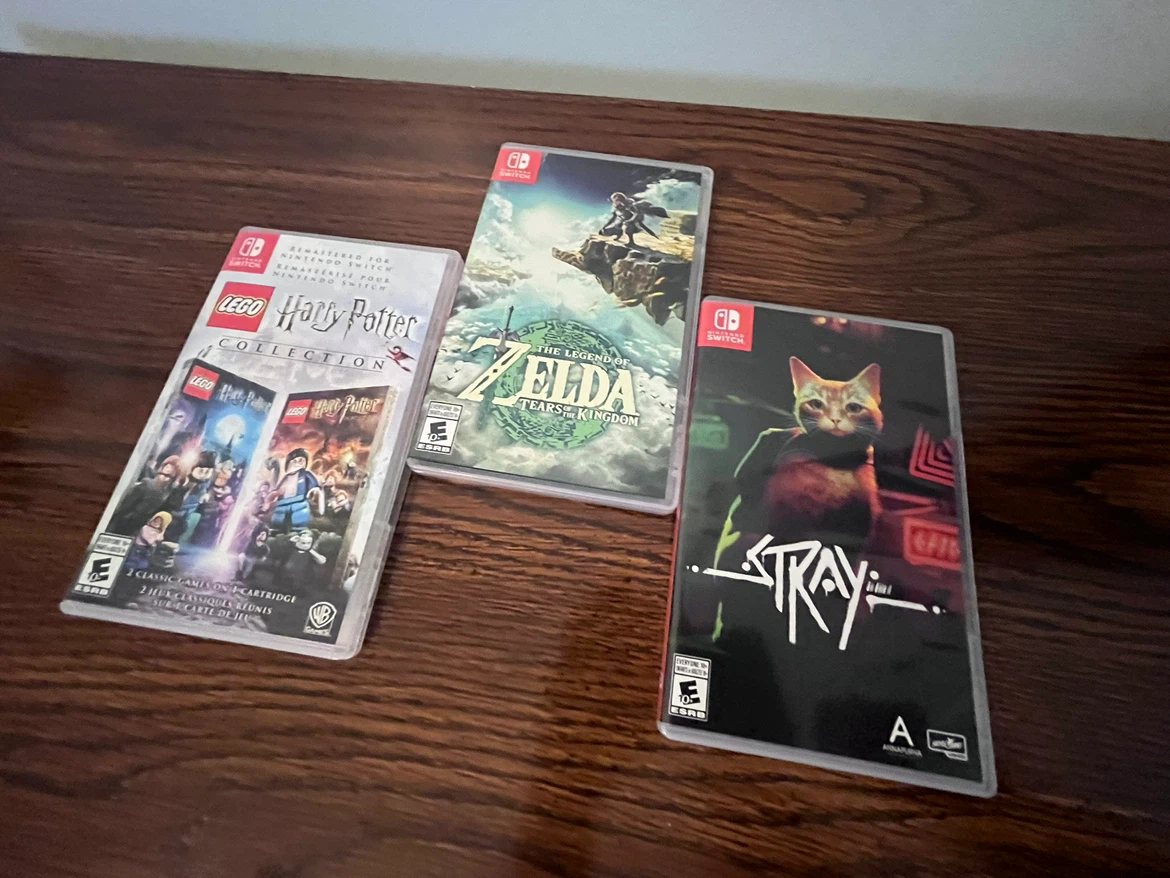 Nintendo Switch 1: Zelda: Tears of Kingdom, Stray & HP Lego