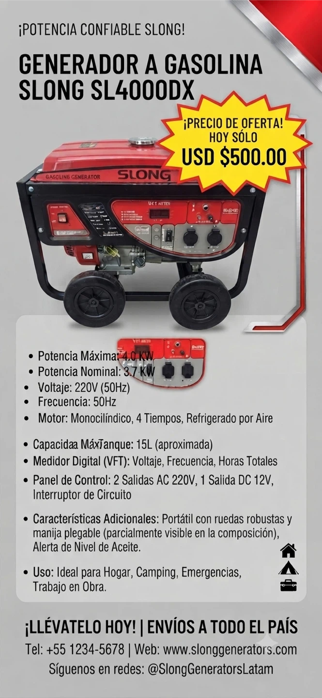 🔥 POWER UP YOUR HOME & WORKPLACE – SLONG SL4000DX GENERATOR!