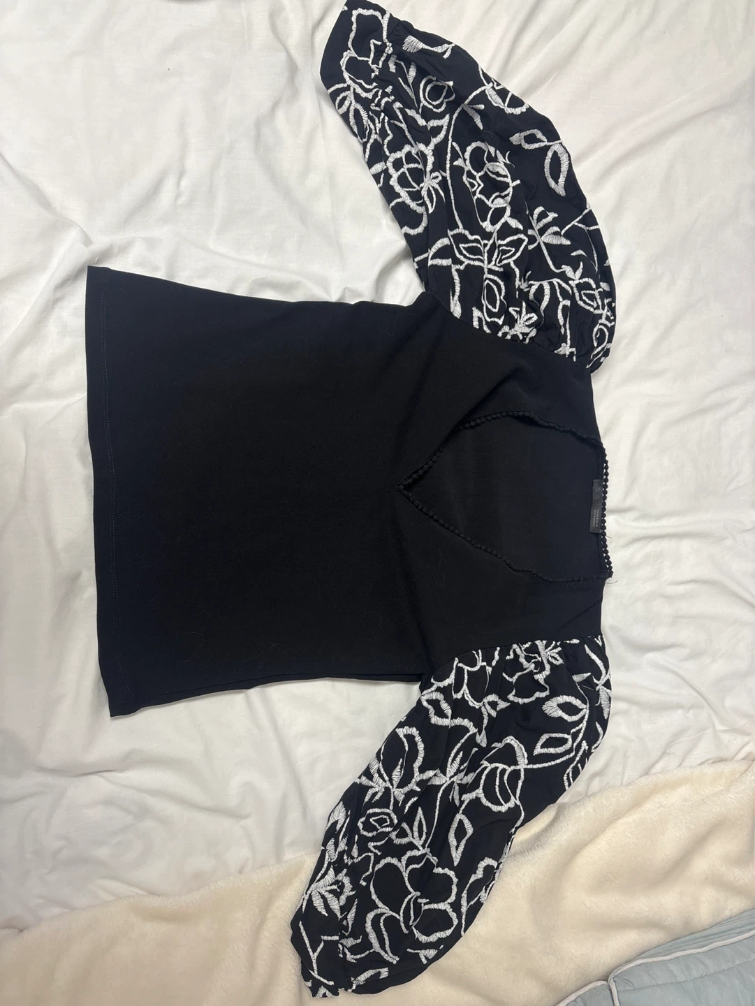 Zara Black top with embroidered sleeves