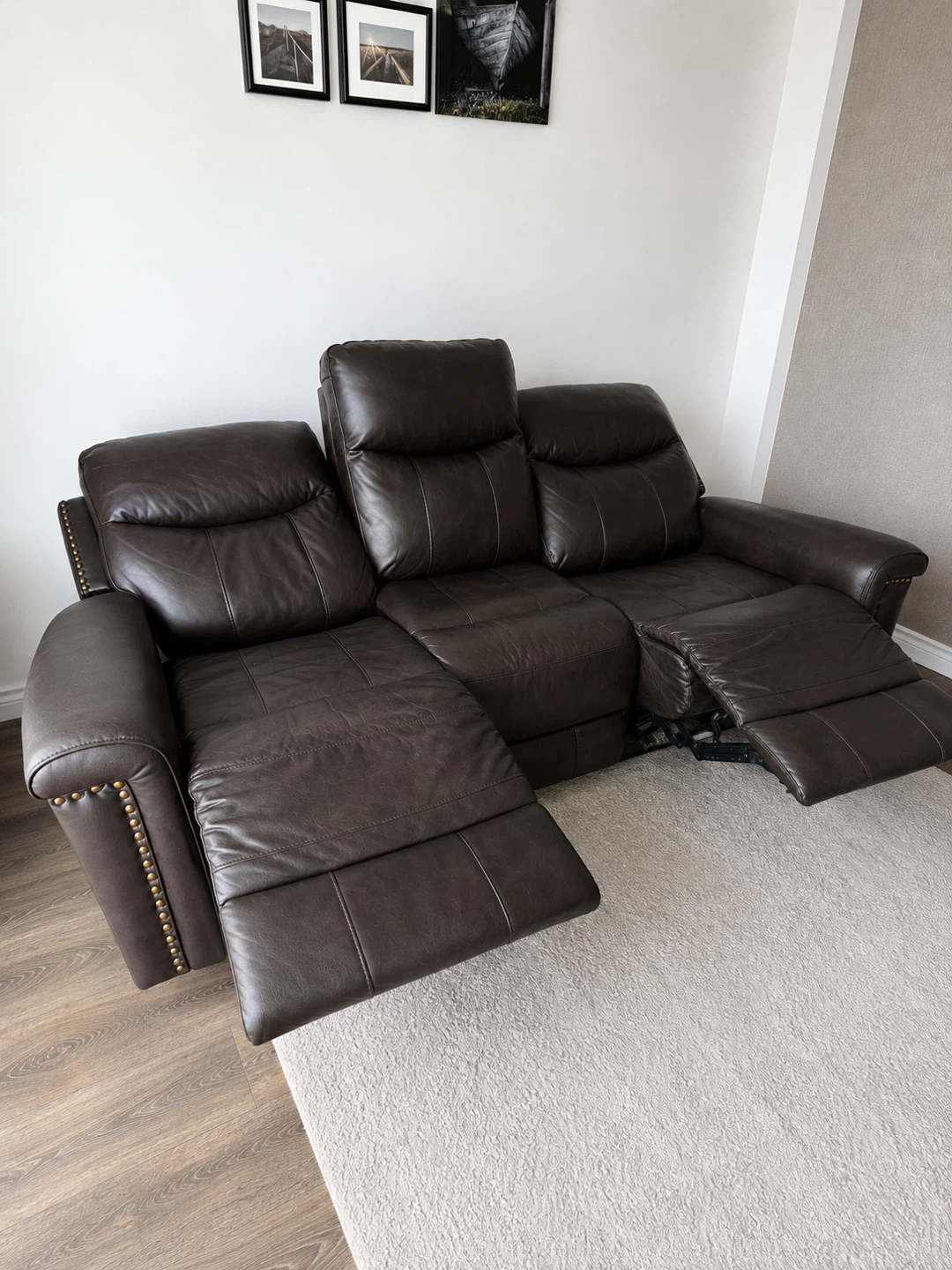 Brown Leather 3-Seater Reclining Sofa